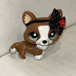 Authentic Littlest Pet Shop LPS # 2150 Brown & White Corgi Puppy Dog Aqua Eyes
